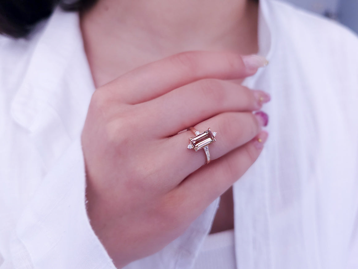 Diamond and Baguette Pink Tourmaline Ring
