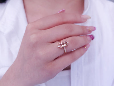 Diamond and Baguette Pink Tourmaline Ring