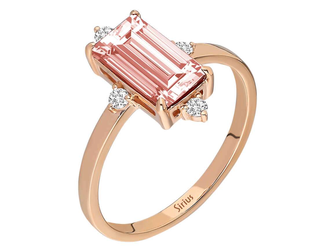 Diamant und Baguette Rosa Turmalin Ring - handgefertigter Diamantschmuck aus Feingold | Sirius Diamant
