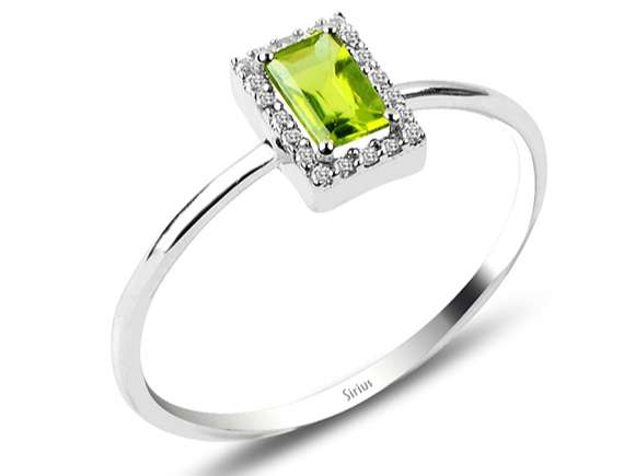Diamond and Baguette Cut Peridot Ring