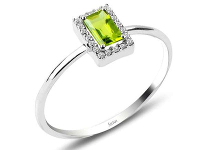 Diamond and Baguette Cut Peridot Ring
