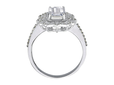 Diamond ring with octagonal cut white topaz in white gold