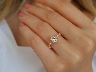 Diamond and Oval White Sapphire Henna Ring