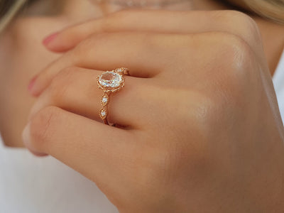 Diamond and Oval White Sapphire Henna Ring