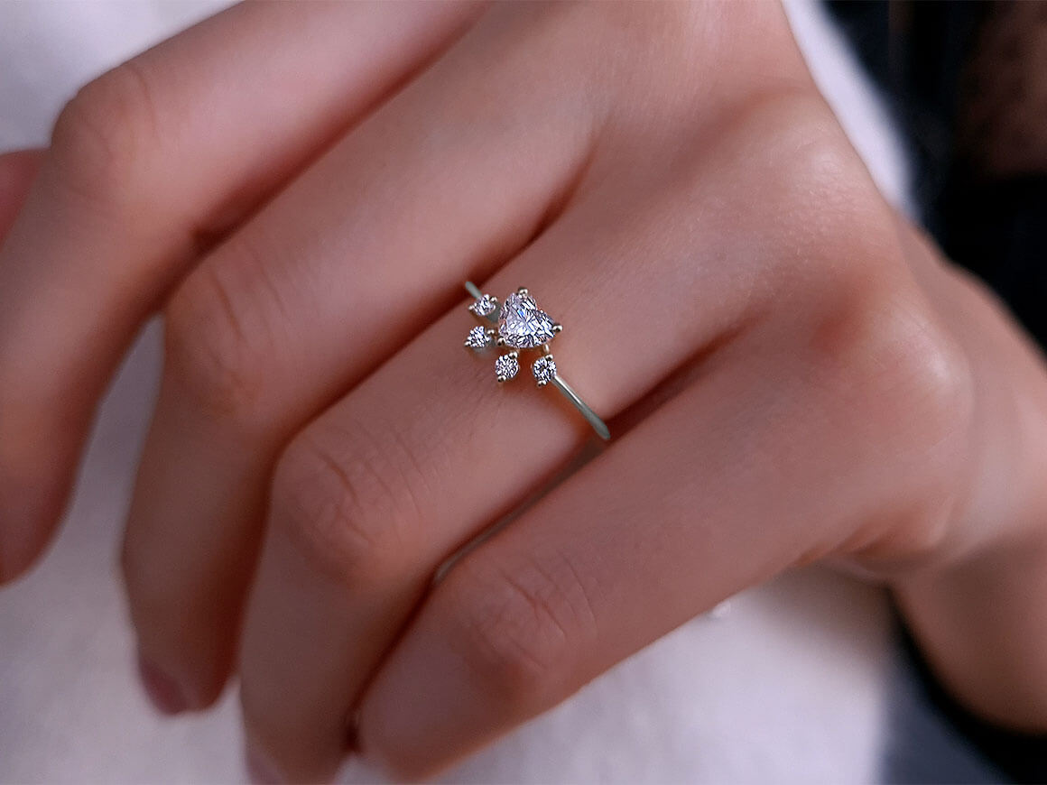Diamond and White Sapphire Cat Paw Ring