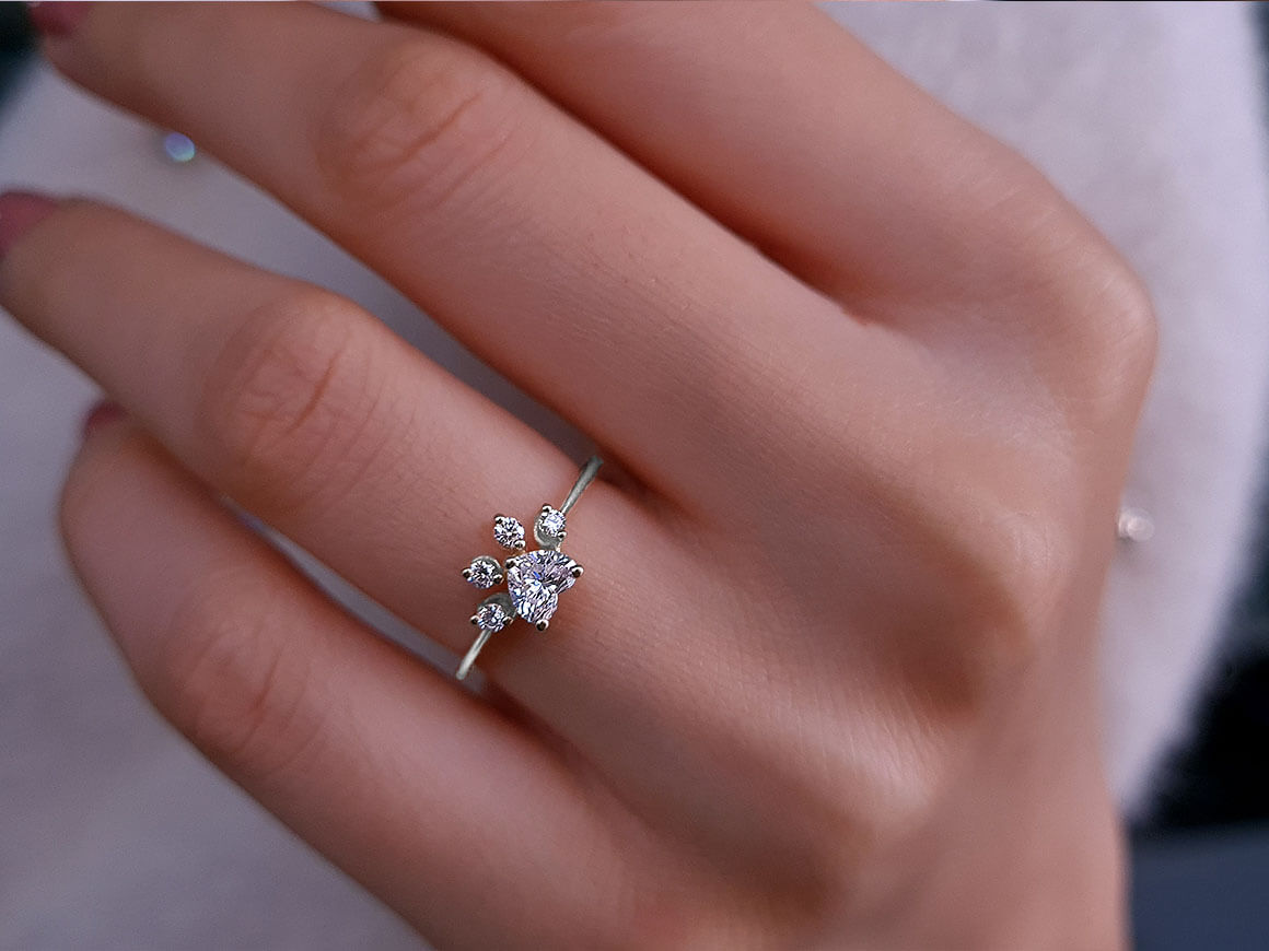 Diamond and White Sapphire Cat Paw Ring