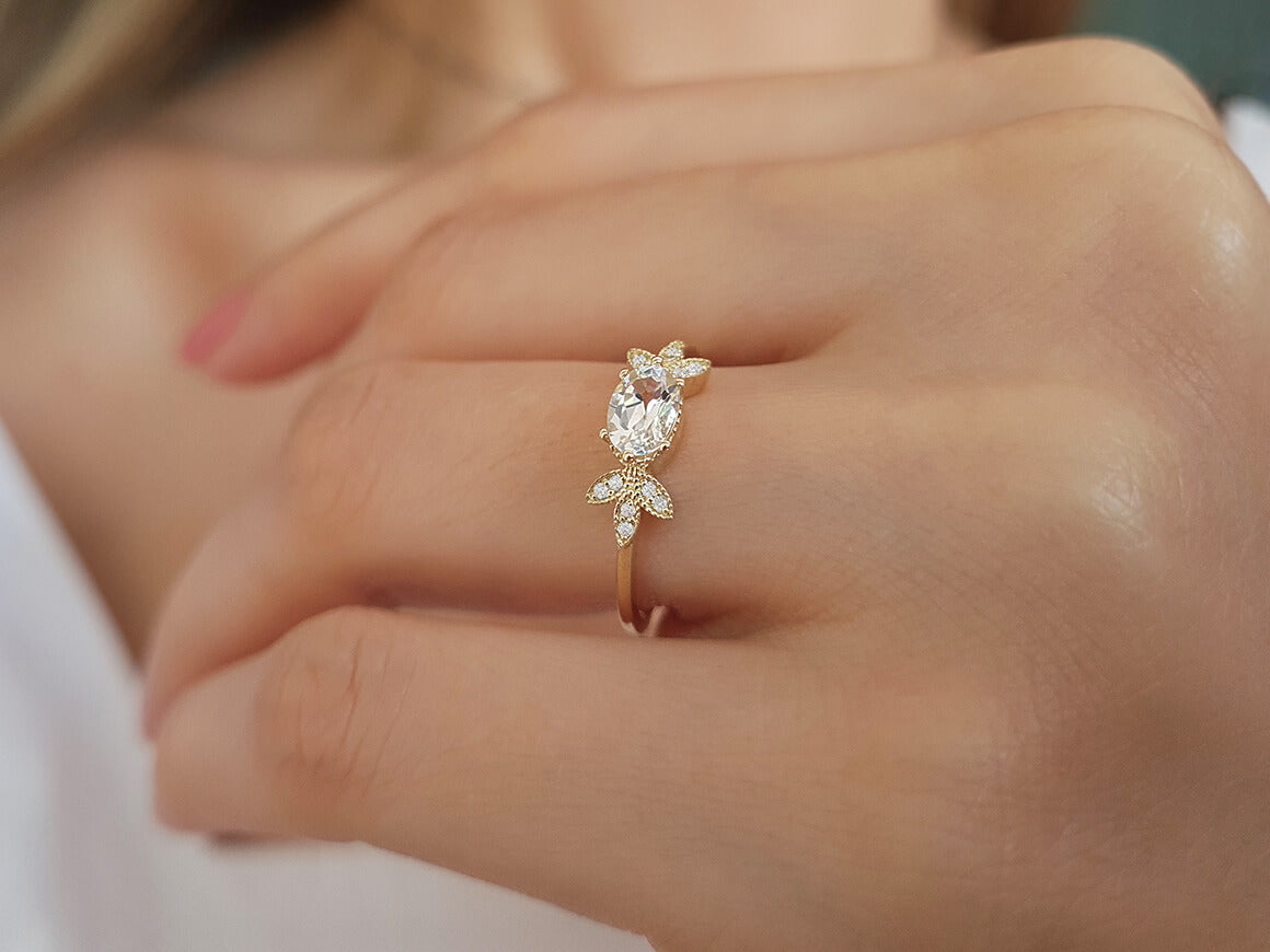 Diamond and Oval White Sapphire Sitrus Ring