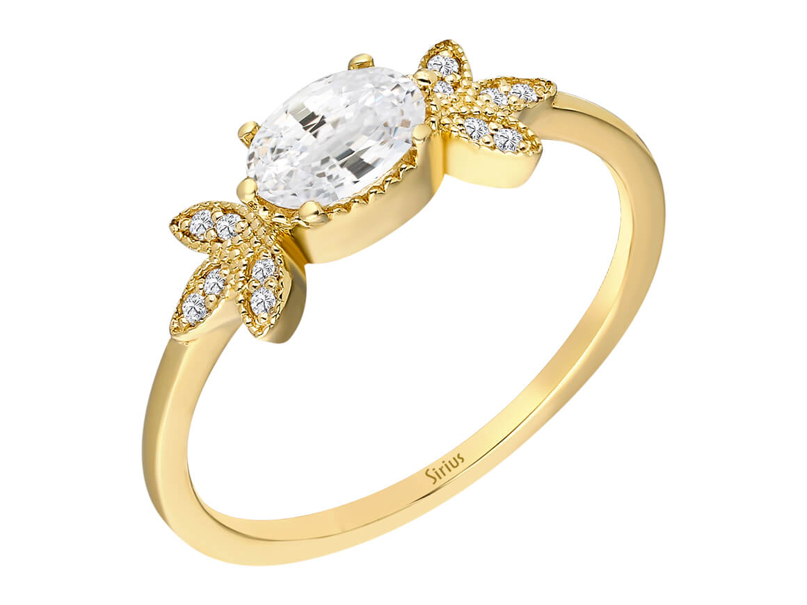 Diamant und Oval Weißer Saphir Sitrus Ring - handgefertigter Diamantschmuck aus Feingold | Sirius Diamant