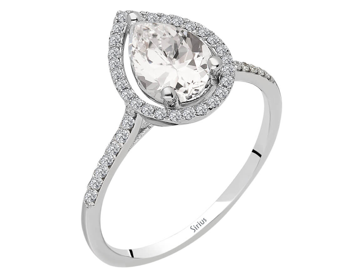 Diamant- und Weißtopas-Ring mit Wassertropfenform - handgefertigter Diamantschmuck aus Feingold | Sirius Diamant