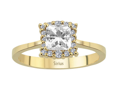 Yellow gold ring with diamond and white topaz