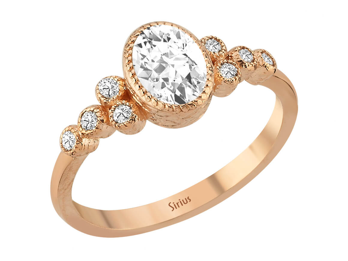 Dora Ring mit Diamanten und ovalem weißem Topas - handgefertigter Diamantschmuck aus Feingold | Sirius Diamant