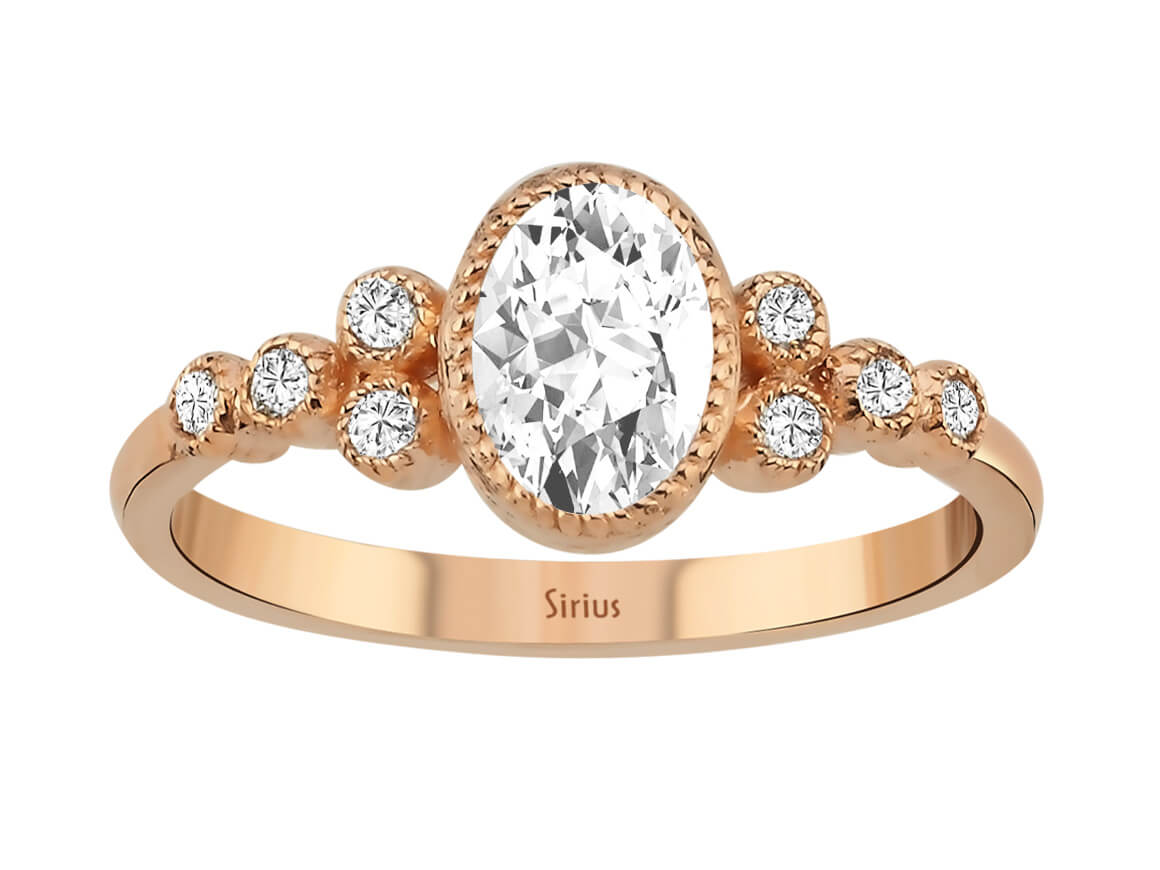Dora Ring mit Diamanten und ovalem weißem Topas - handgefertigter Diamantschmuck aus Feingold | Sirius Diamant