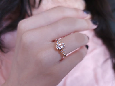 Dora ring with diamonds and oval white topaz