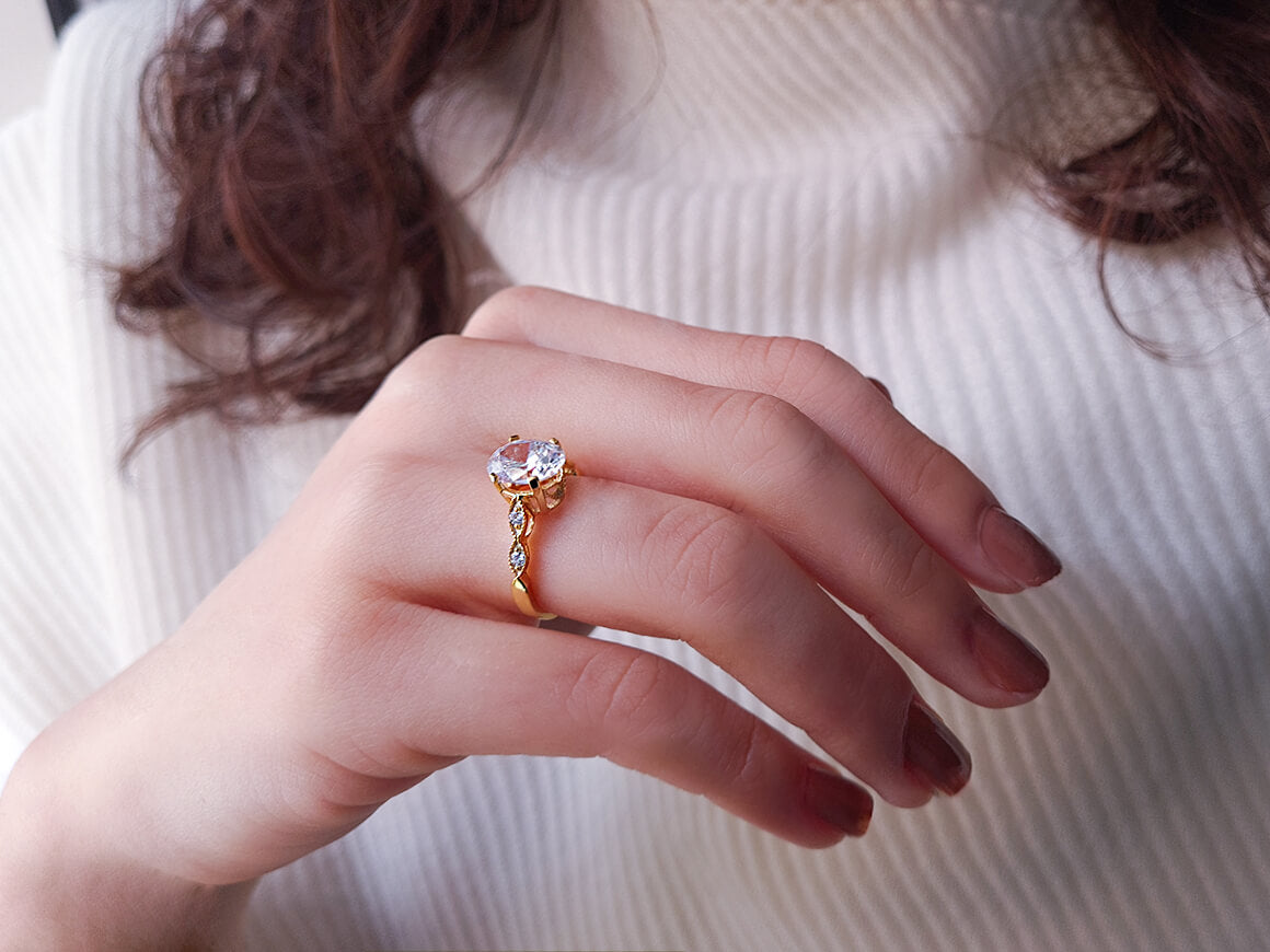 Diamond and Oval White Sapphire Nefertiti Ring