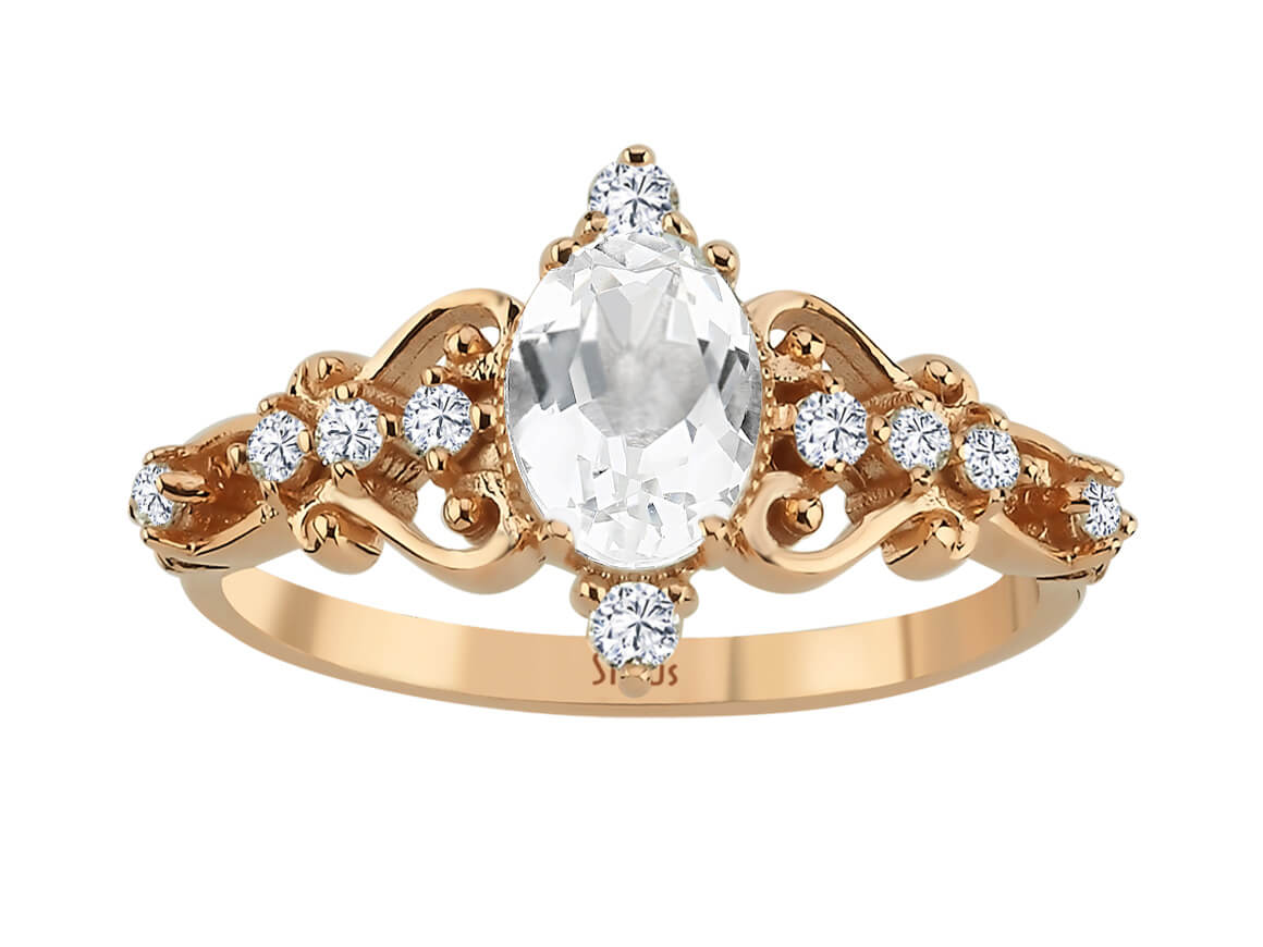 Regina-Ring mit Diamanten und weißen Topas-Steinen - handgefertigter Diamantschmuck aus Feingold | Sirius Diamant