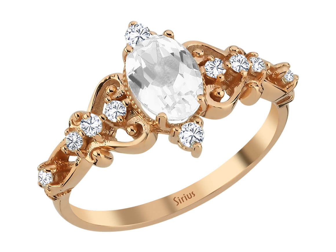Regina-Ring mit Diamanten und weißen Topas-Steinen - handgefertigter Diamantschmuck aus Feingold | Sirius Diamant