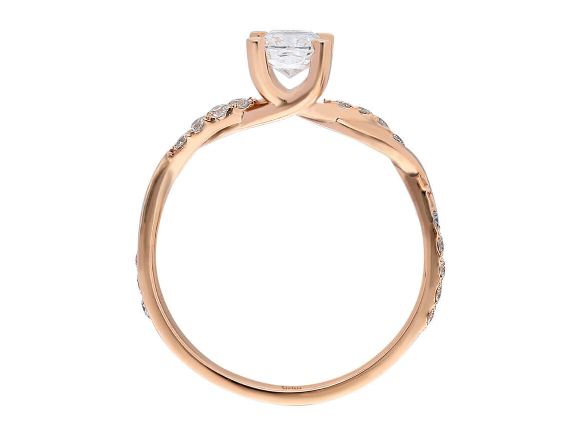twisted diamond and white topaz solitaire ring in 14K red gold
