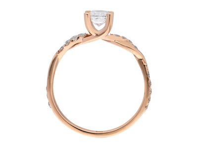 twisted diamond and white topaz solitaire ring in 14K red gold