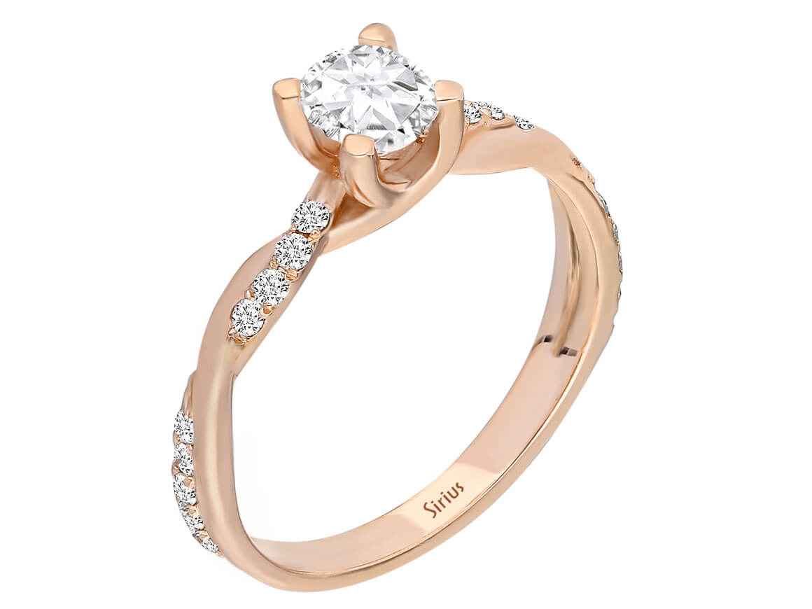 verdrehter Diamant und Weißer Topas Solitär Ring in 585er 14K Rotgold - handgefertigter Diamantschmuck aus Feingold | Sirius Diamant