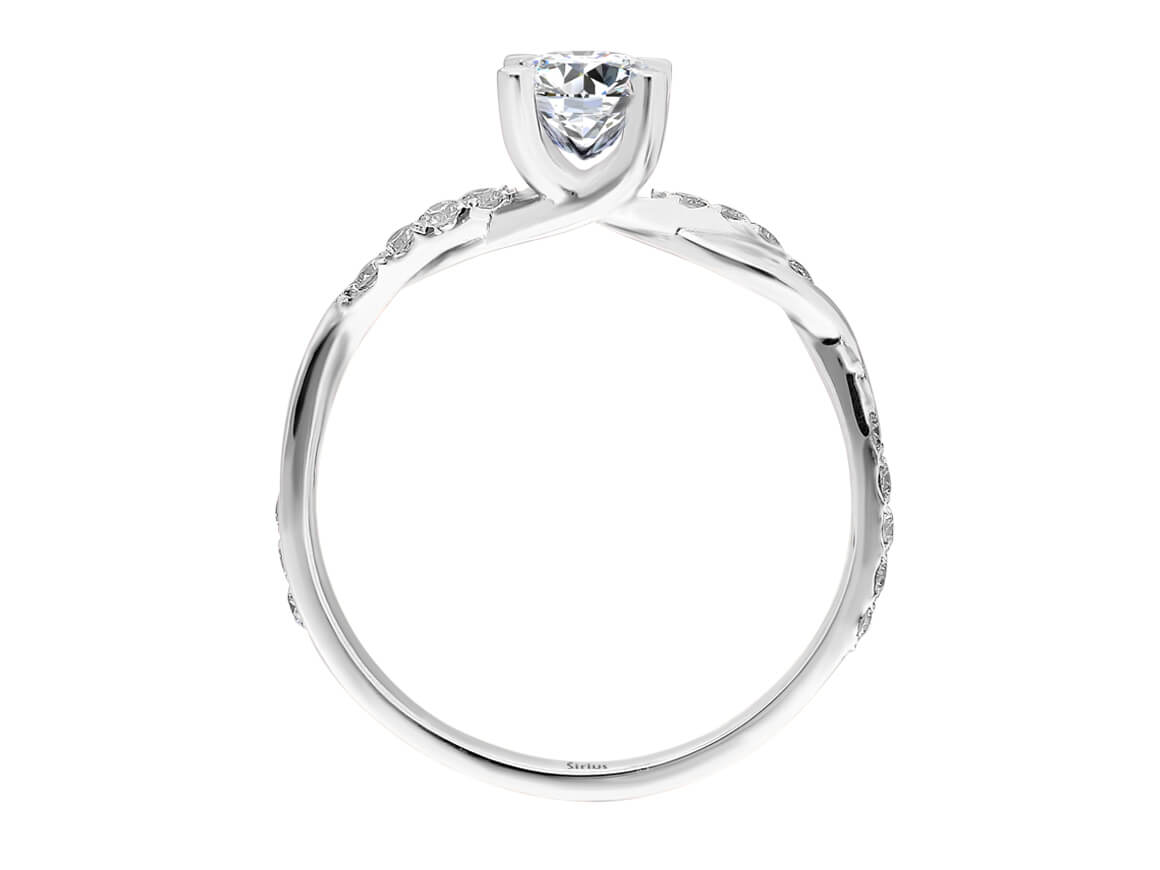 Twisted Diamond and White Topaz Solitaire Ring in 14k White Gold