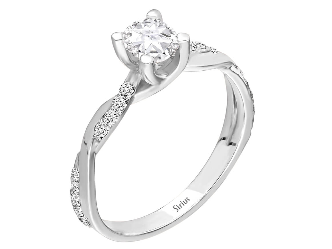Twisted Diamond and White Topaz Solitaire Ring in 14k White Gold