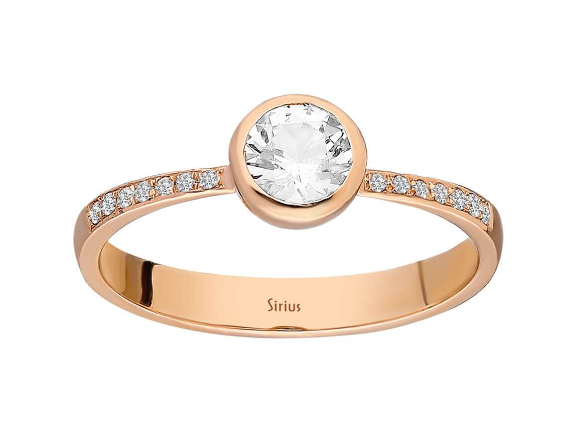 Insgesamt 0,55 Karat Diamant und weißer Topas Solitärring - handgefertigter Diamantschmuck aus Feingold | Sirius Diamant