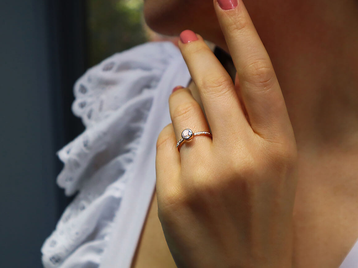 Total 0.55 carat diamond and white topaz solitaire ring