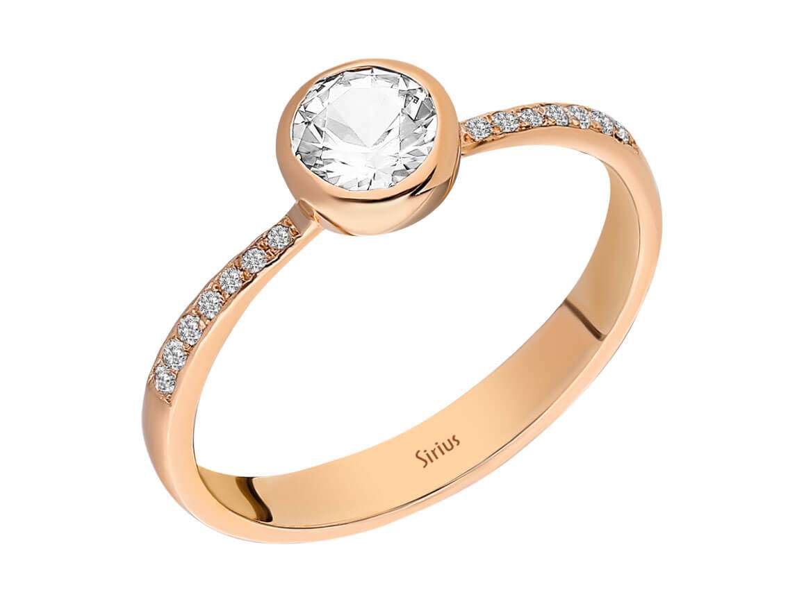 Insgesamt 0,55 Karat Diamant und weißer Topas Solitärring - handgefertigter Diamantschmuck aus Feingold | Sirius Diamant