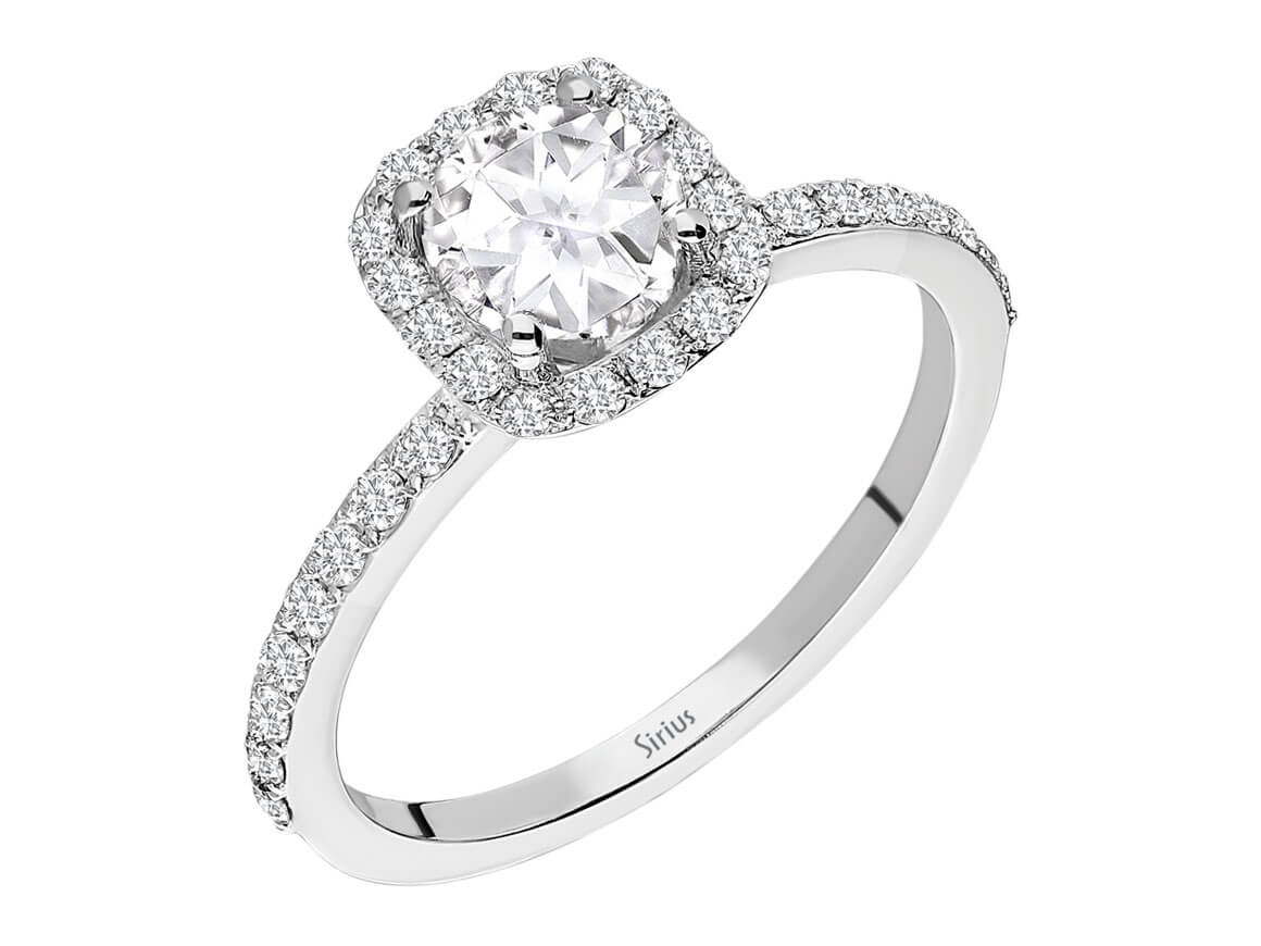 Diamant und Weißer Topas Solitär Ring in 14K Weißgold - handgefertigter Diamantschmuck aus Feingold | Sirius Diamant