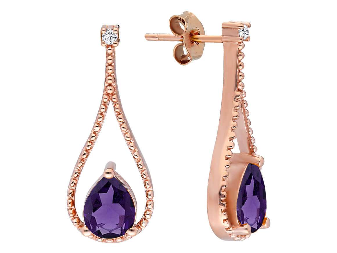 Diamond and drop amethyst earrings in rose gold