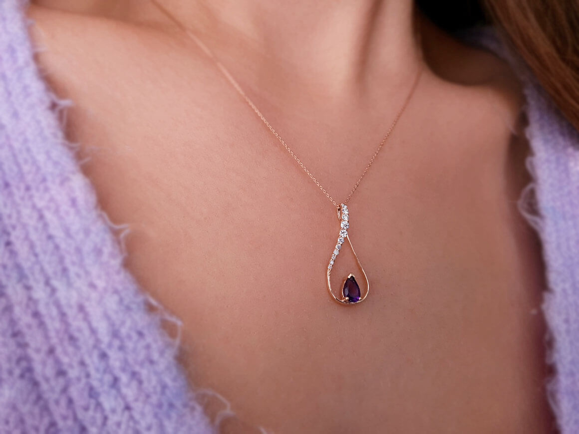 Diamond and drop amethyst necklace