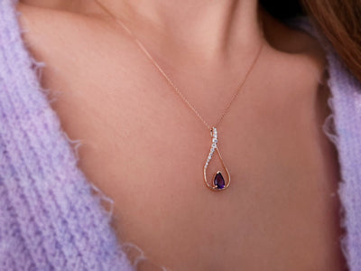 Diamond and drop amethyst necklace