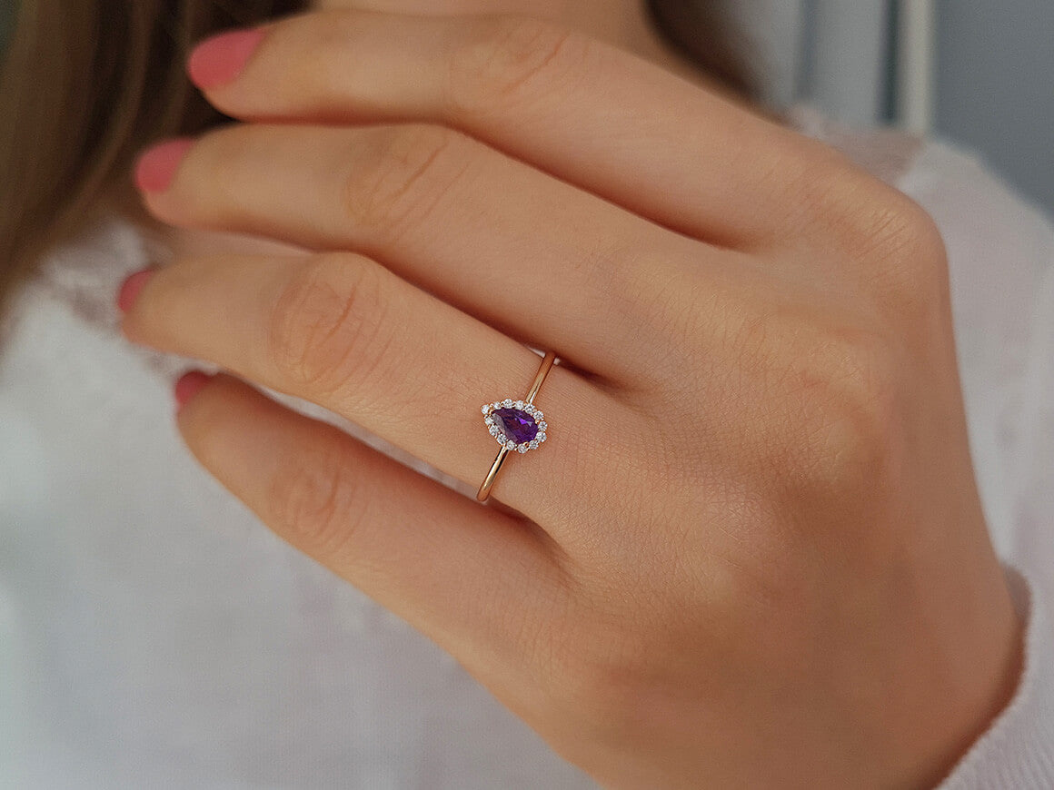 Diamant und Tropfen Schliff Amethyst Ring