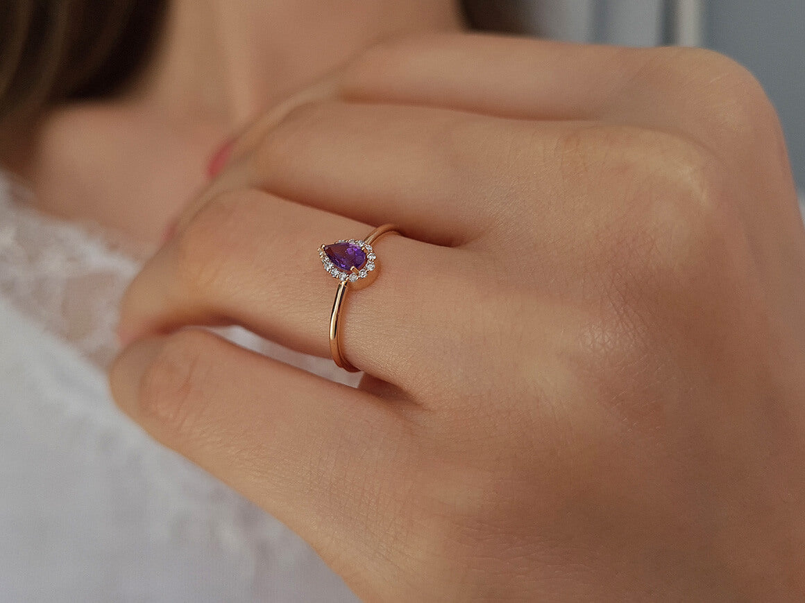 Diamond and Pear Cut Amethyst Ring