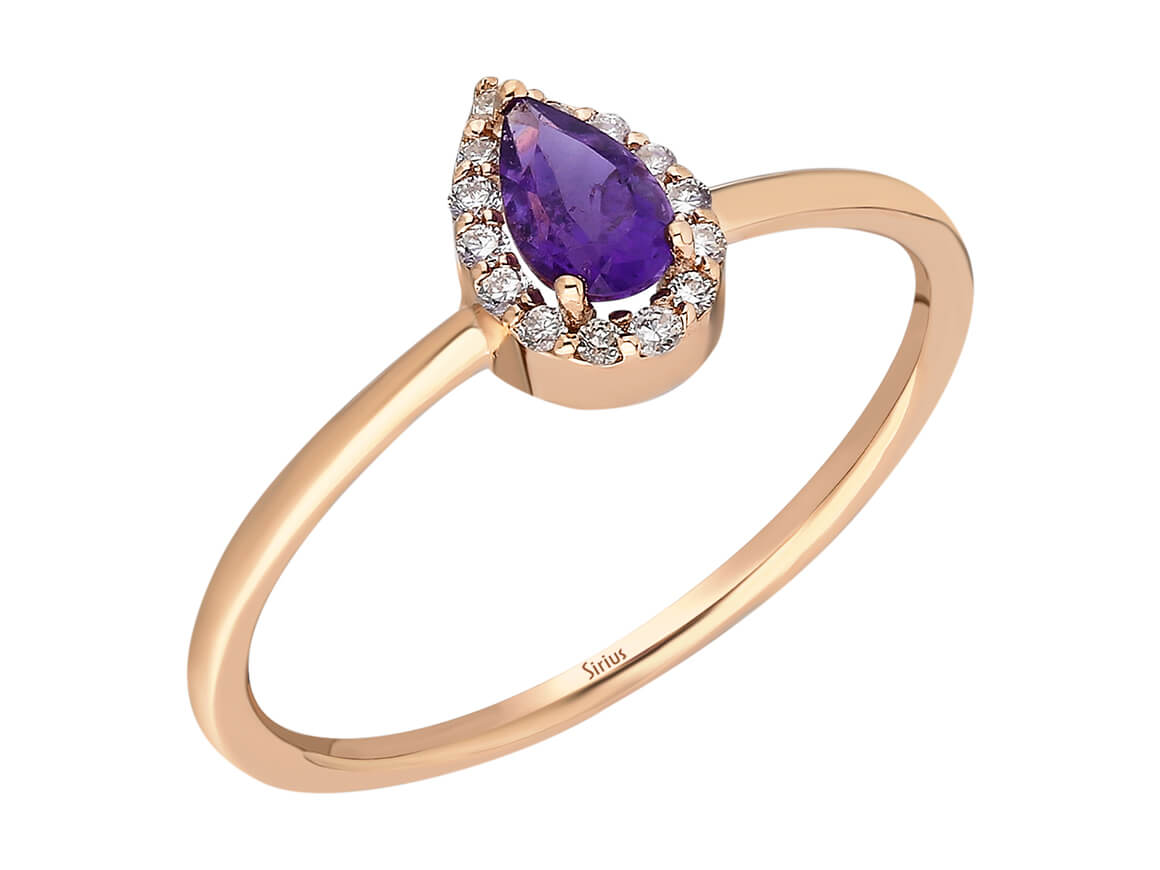 Diamant und Tropfen Schliff Amethyst Ring - handgefertigter Diamantschmuck aus Feingold | Sirius Diamant