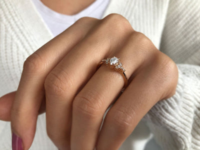 Diamond and Drop White Sapphire Lacrima Ring