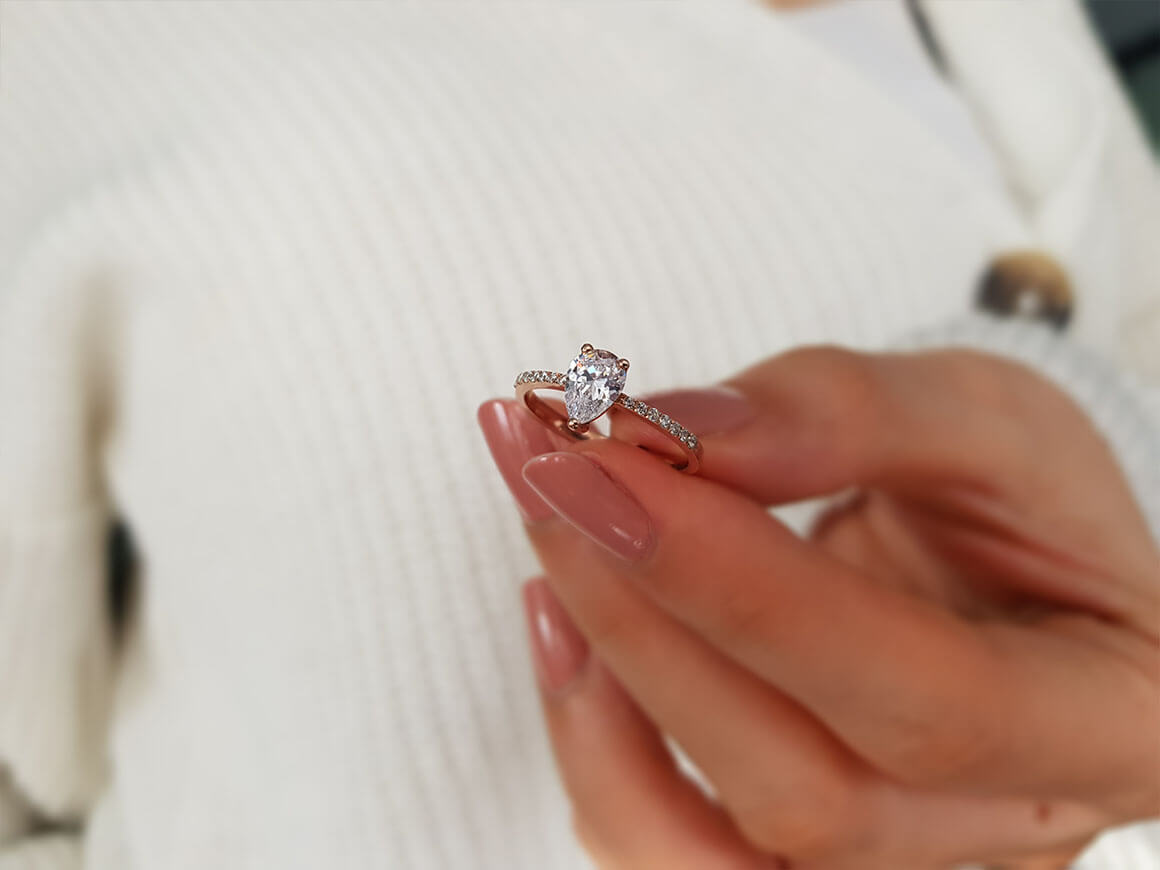 Diamond and Drop White Topaz Ladies Ring