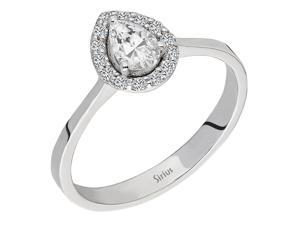 Diamant und Tropfen Schliff Weißer Topas Solitär Ring - handgefertigter Diamantschmuck aus Feingold | Sirius Diamant