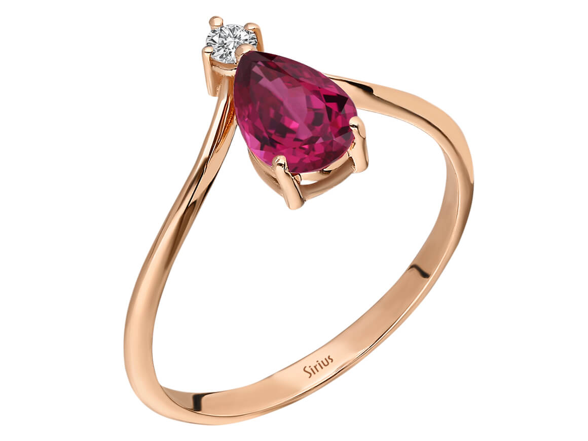 Diamant und Tropfen Schliff Rosa Turmalin Ring in 333er 8 Karat Rotgold - handgefertigter Diamantschmuck aus Feingold | Sirius Diamant