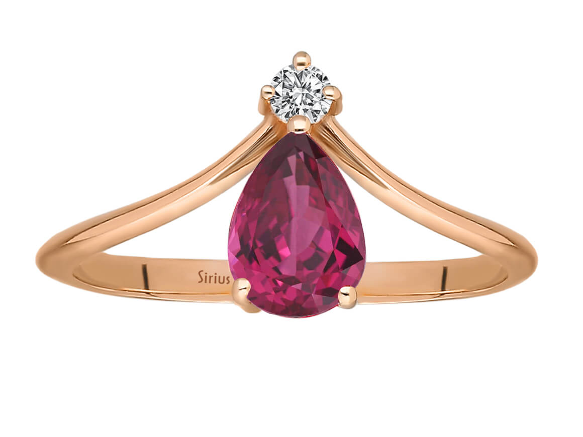 Diamond and drop cut pink tourmaline ring in 333 8 carat red gold