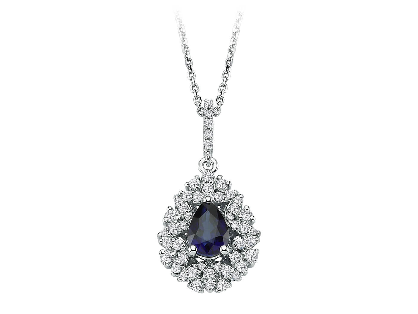 Diamond and drop sapphire necklace in 18K