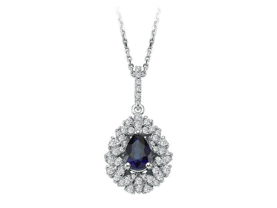 Diamond and drop sapphire necklace in 18K