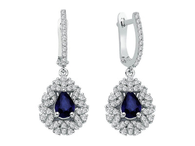 Diamond and teardrop sapphire earrings