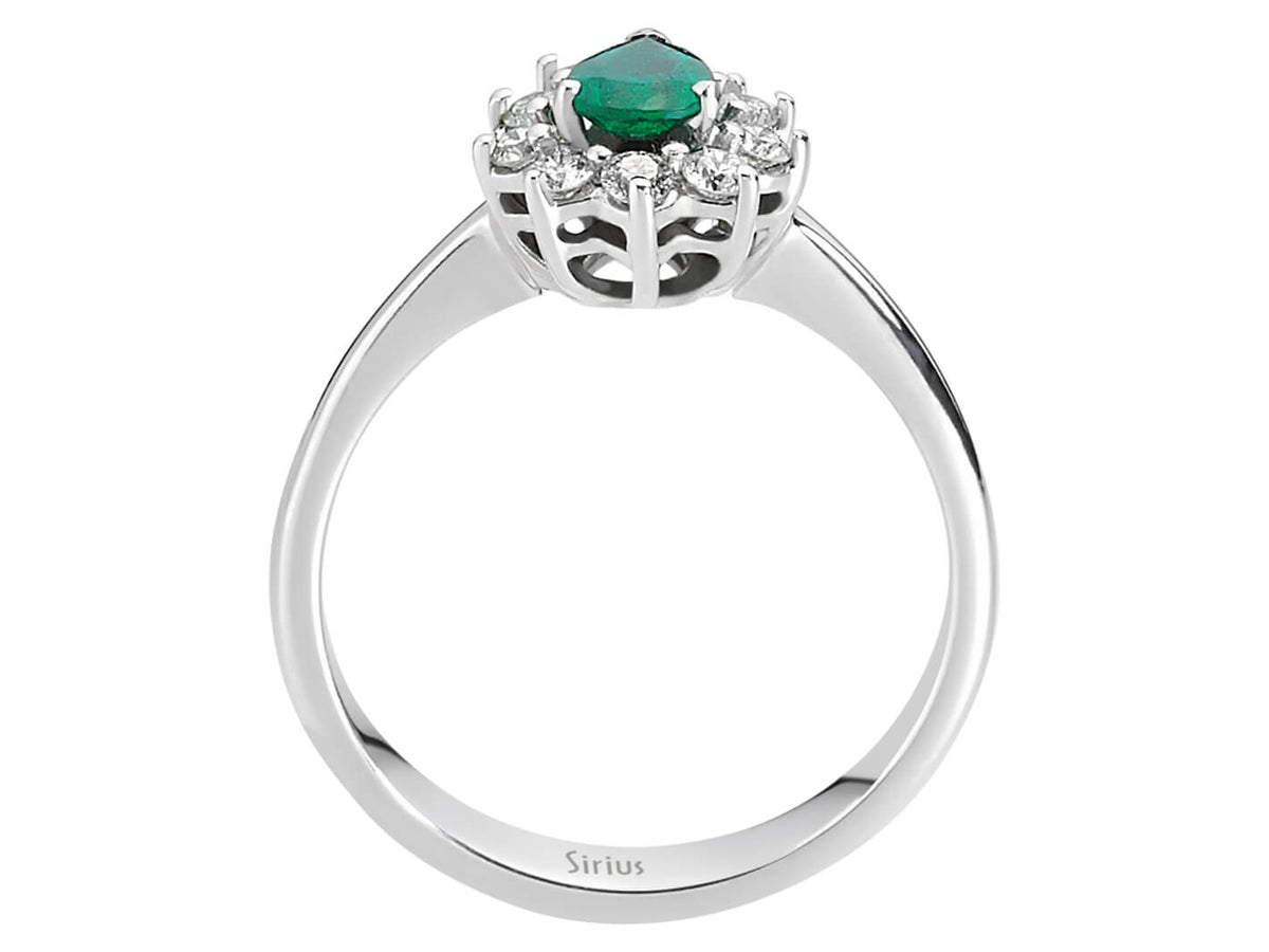 Diamant- und Tropfen-Smaragd-Ring – handgefertigter Diamantschmuck aus Feingold | Sirius Diamant