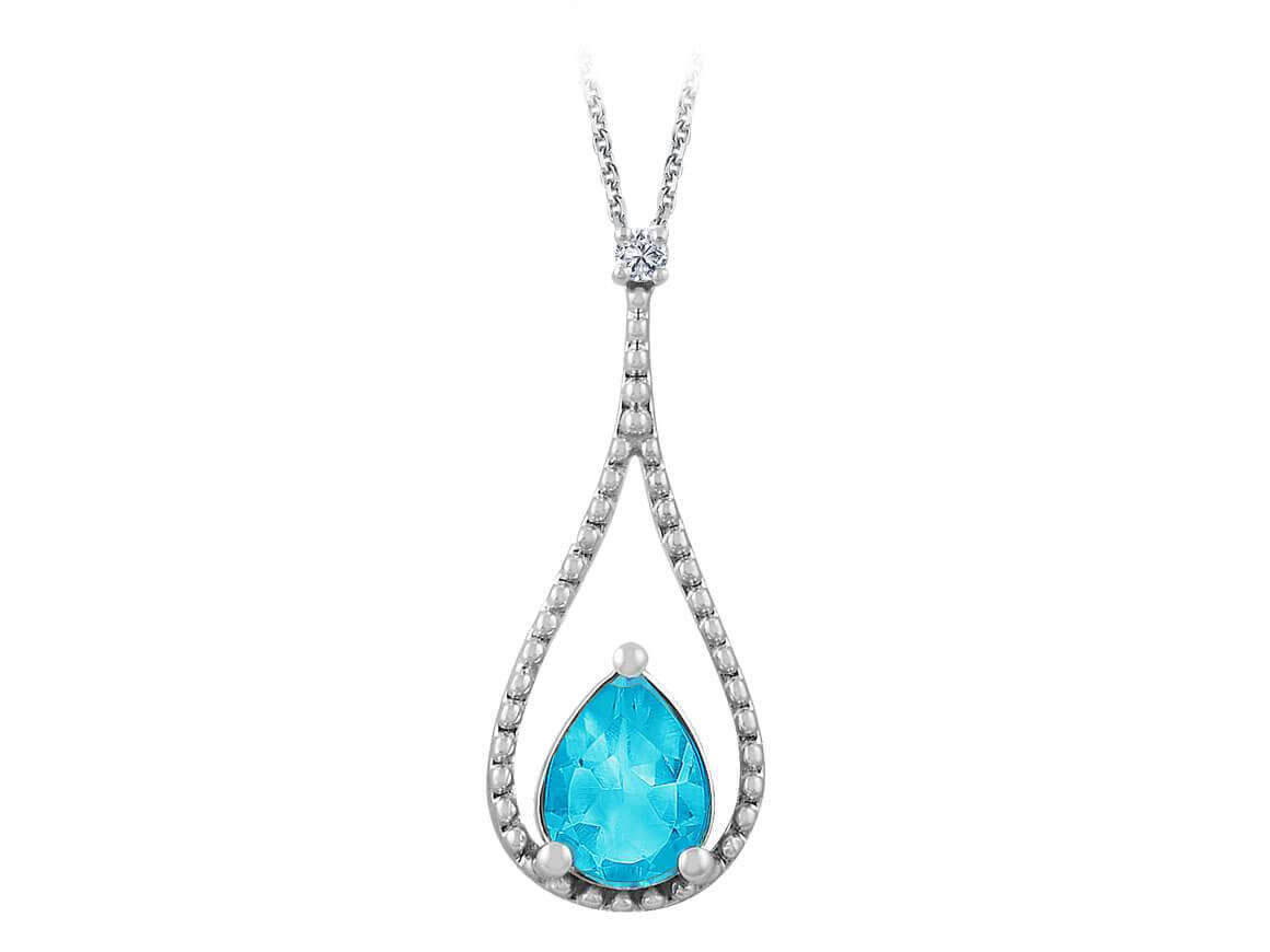 Collier diamant et topaze bleue en forme de goutte 