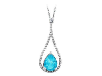 Collier diamant et topaze bleue en forme de goutte 