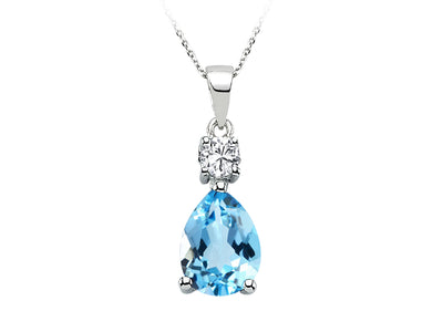 Necklace with diamonds and drop-shaped blue topazes