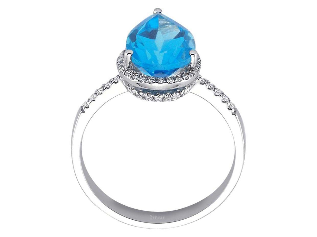 Diamant und Drop Blauer Topas Ring - handgefertigter Diamantschmuck aus Feingold | Sirius Diamant