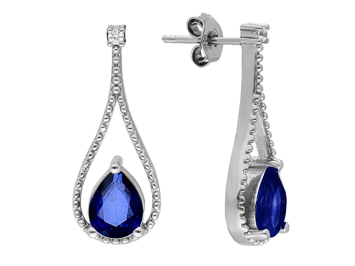 Diamant und Tropfen Saphir Ohrhänger - handgefertigter Diamantschmuck aus Feingold | Sirius Diamant