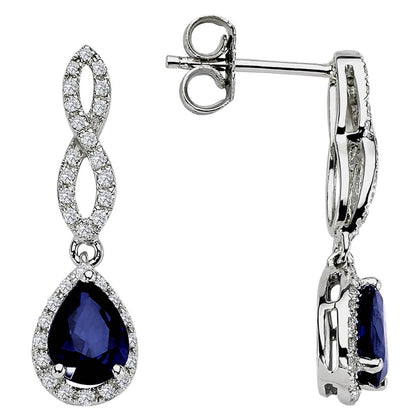 Diamant und Tropfen Saphir Ohrhänger in 585er 14 Karat Weissgold - handgefertigter Diamantschmuck aus Feingold | Sirius Diamant